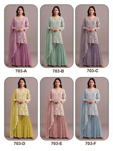 En iyi ve modaya uygun tasarımcı Sharara, asimetrik etek boyu ve moda kadınlar için benzersiz desenlerle takım elbise