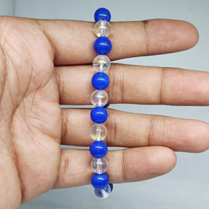 Toptan fiyat Unisex mavi akik ve Aura kuvars kristal şifa boncuk bilezikler elastik gerilebilir enerji güç boncuk taşlar
