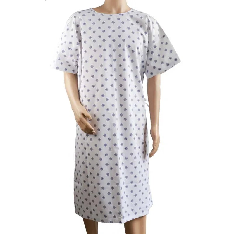 Nueva venta al por mayor 2023-24 batas de pacientes Material poliéster algodón Nylon paciente vestido azul diamante Hospital paciente vestido médico