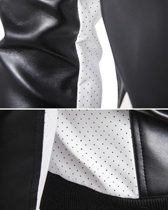 Yeni erkekler standı yaka ceket farklı renk eşleştirme rahat deri ceket moda yarış giyim PU deri ceket - Product Image 4