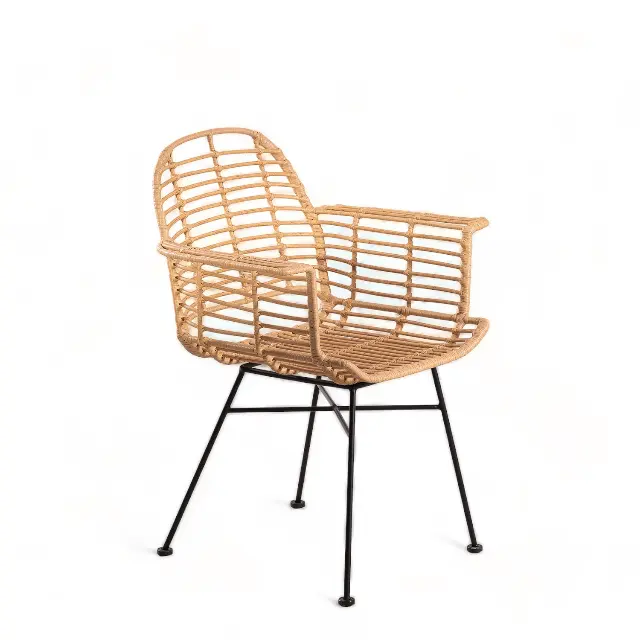 Coffee Shop Restaurant Tables And Chairs Garden Patio Outdoor Rattan Weaving Armchair with Metal Legs