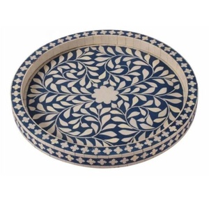 Handmade Modern <strong>Pattern</strong> Bone Inlay Serving <strong>Tray</strong> Round Metal and MDF with Coffee and Tea Serving Function Bone Art Craft - Product Image 6