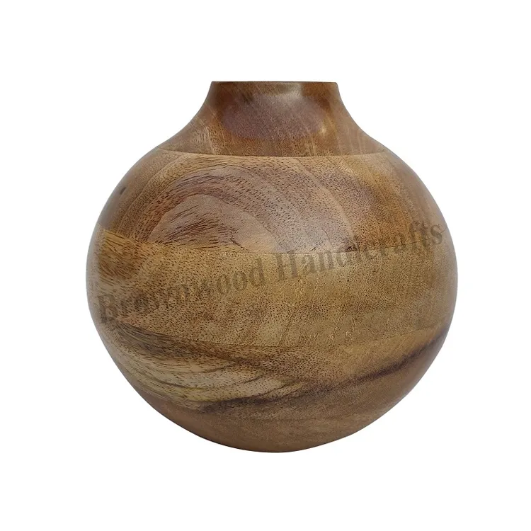 Meilleure qualité design moderne maison décorative vase en bois manguier forme ronde fleur cadeaux utiliser vase fournisseur bas prix
