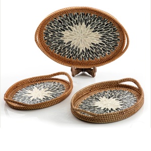 Rectangular Shape Wooden Border <strong>Inner</strong> Bone <strong>Inlay</strong> Design Wooden Serving Wedding Party Tabletop Decorating Catering Serving Tray - Product Image 3