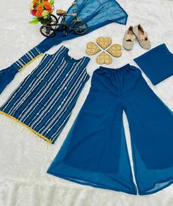 宝莱坞设计师Kid <span class=keywords><strong>Lehenga</strong></span> Choli丝绸民族服装印度巴基斯坦婚礼派对服装刺绣传统萨尔瓦卡梅兹