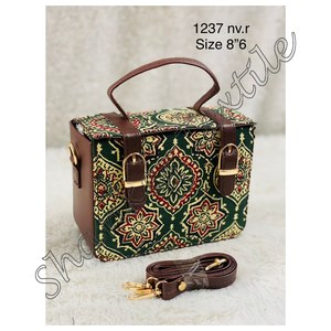 Cotton Block Prints Fabric Custom Fashion Ladies Office Purses Handbag's Shoulder <strong>Bag</strong> Ladies Box Shape <strong>Bag</strong> With Detachable Sling - Product Image 5