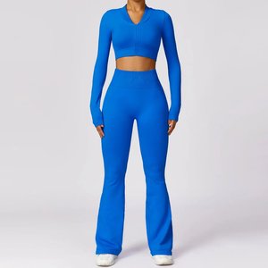 Yüksek bel spor Tops ve Flare gecikme 3 adet kadınlar <span class=keywords><strong>i</strong></span>çin Set spor salonu Yoga egzersiz Yoga kadınlar <span class=keywords><strong>i</strong></span>çin Set