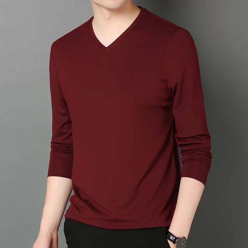 Burgundy V-neck long sleeves