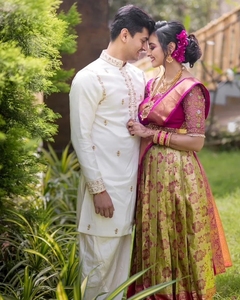 חדש הודי אתני אופנתי Kanjeevaram משי חצי Lehenga סארי עם Banarasi משי Dupatta מדי פעם ללבוש לנשים במחיר נמוך