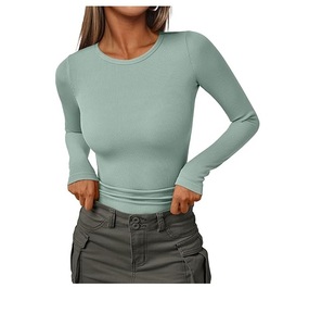 Dames Geribbelde Shirts Ronde Hals Getailleerde Tops Casual Onder Scrubs Laag Slanke Basis T-Shirts Vorm Bangladesh - Product Image 5