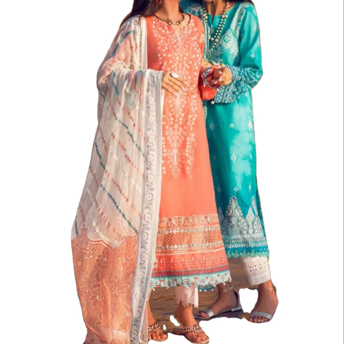 Salwar kameez takım tasarımcı hint pakistanlı yeni üst tasarım boyun işlemeli baskılı elbise çim Kurti koleksiyonu