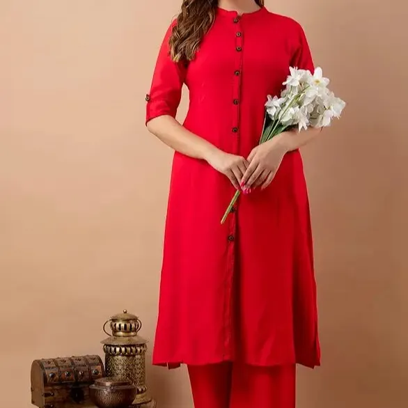 Conjunto Kurta com estampa reta para mulheres, traje de mão indiano, conjunto de kurti Kurta para mulheres, roupa casual, feito à mão, Palazzo