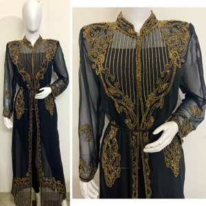 2025 son fantezi ağır ipek Kaftan/Abaya elbise güzel uzun tarzı parti giyim el nakışı kristal cam boncuk hint - Product Image 2
