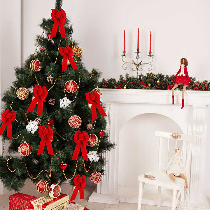 MSD Factory in Stock Red Velvet Christmas Ribbon Bow for Christmas Tree Decoration and Home Decoration