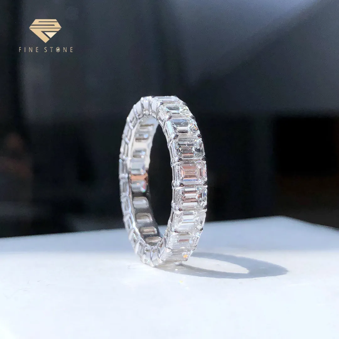 맞춤 설정 전체 설정 에메랄드 컷 결혼 반지 14K 18k 화이트 골드 실험실에서 자란 다이아몬드 약혼 반지