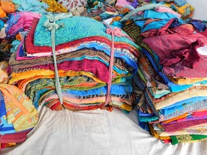 5码印度批发旧货回收二手和服礼服睡衣马克西制衣100% 真丝民族缝纫工艺纱丽面料