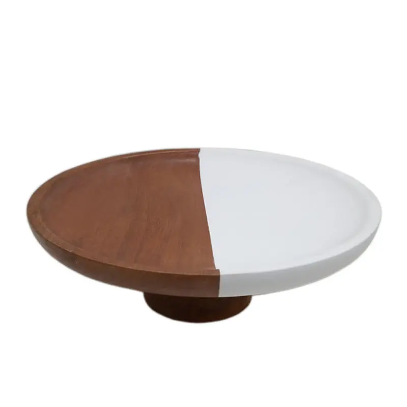 Mango Wood Latest Design Servindo Cake Stand Branco & Noz Cor Servindo Placa Para O Casamento & Decoração Do Partido