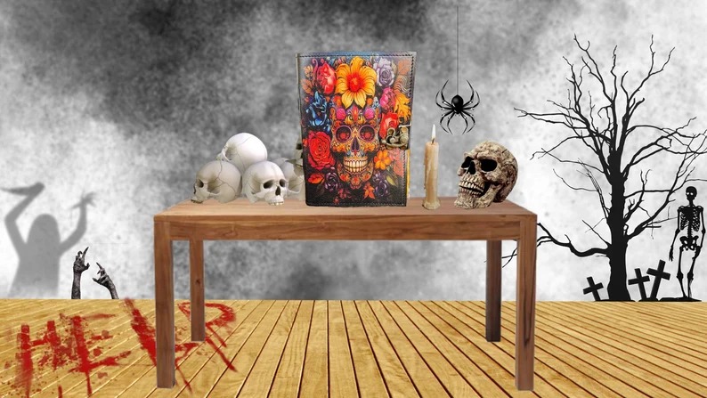 Gölgeler boş büyü kitabı şeker kafatası severler dergisi cadılık Tarot gotik dizüstü antika eski en iyi erkekler için hediye onu - Product Image 3