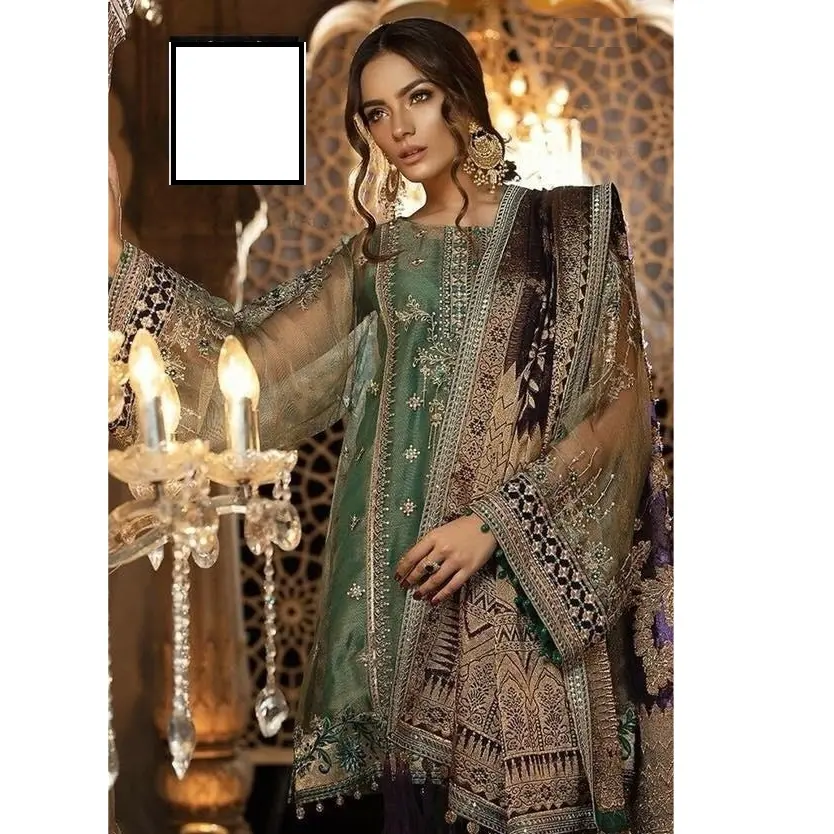 Vestido de mujer musulmana de tamaño personalizado pakistaní de COLOR MENTA con diseño de estampado bordado vestido paquistaní para mujer WS INTERNATIONAL