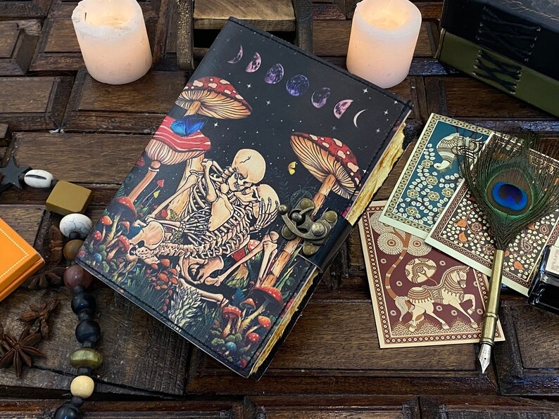 Kafatası severler Grimoire deri bağlı dergisi boş büyü kitap gölgeler cadı wiccan günlük severler hediye cadılar bayramı için - Product Image 6