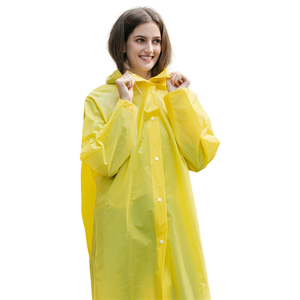 加大码雨衣女防水雨衣黄色染色纽扣闭合户外连帽风衣伊娃防雨夹克