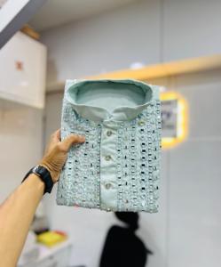 最新设计师服装高按需软丝库尔塔棉裤，带真镜手工设计，颈部全球出口商