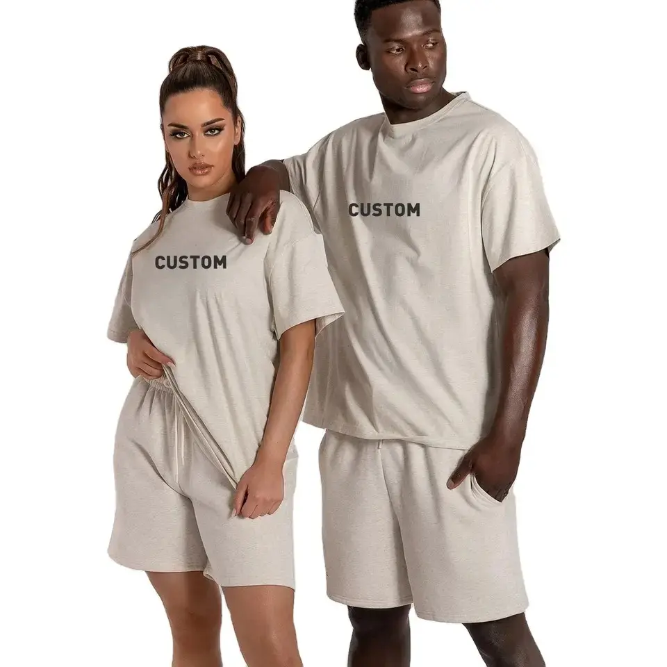Tシャツとショーツツインセット新しいスタイルのカットソーユニセックスTシャツとショーツセットカスタムブランドセットショーツ男性用Tシャツ