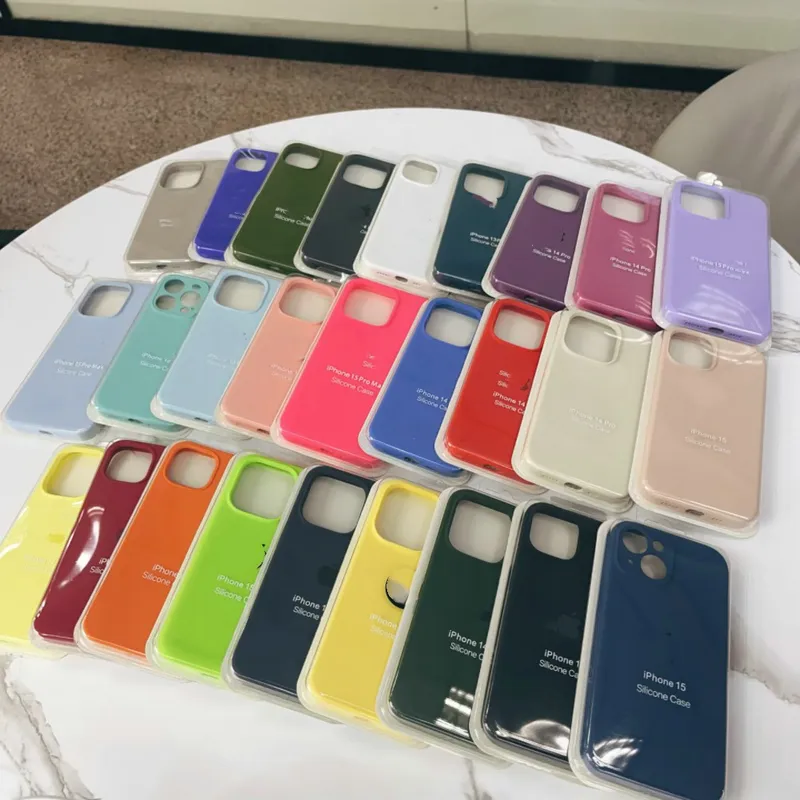 Casing ponsel Logo resmi, pelindung Asli iPhone 15 Pro 14pro max silikon