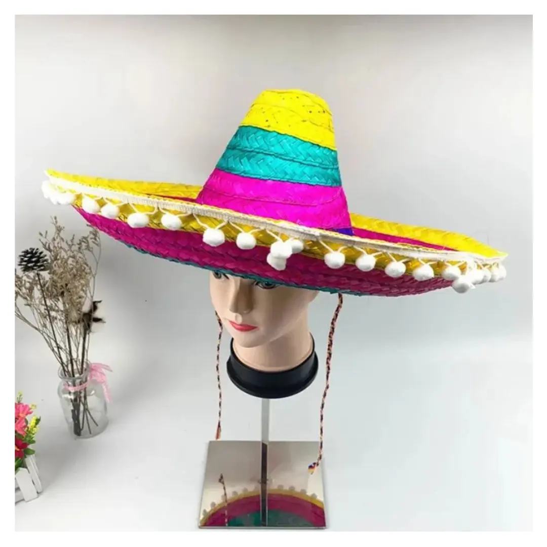 Sombrero Mexicano de Paja Colorido para Hombre y Mujer-Accesorio Perfecto para Disfraz de Fiesta con Estilo Natural Mexicano a Precio Barato