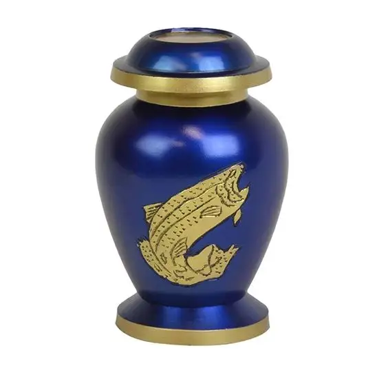 Brass urn với màu xanh màu tráng được thực hiện tại Ấn Độ bay chim nổi thủ công người lớn hỏa Táng urn tang lễ Nguồn cung cấp