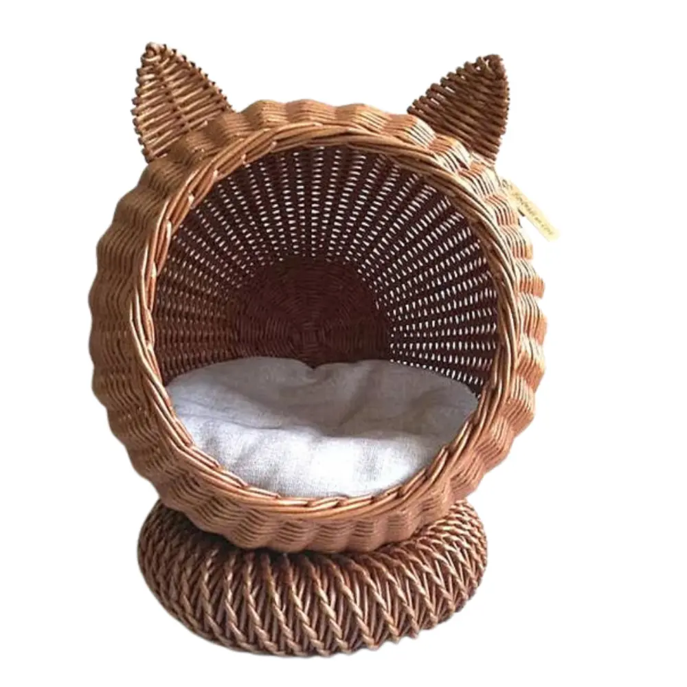 Cama de mimbre hecha a mano para mascotas, cama bonita con forma de gato, proveedor en Vietnam, 100%