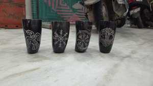 Saniya Handicrafts Customized Logo Printed Polished Black Glass Drinking <strong>Horn</strong> <strong>Cup</strong> Inspired by the Buffalo Viking Animal Style - Product Image 6