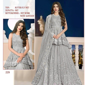 ヘビーファブリックバタフライネットシーケンス刺Embroidery作業LehenghaCholiウェディングウェア女性用