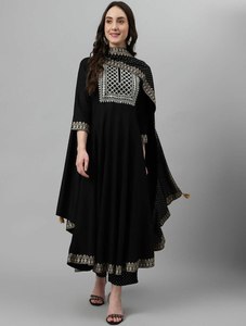 最新花式重人造丝设计kurtis重刺绣作品v领中东女性阿拉伯连衣裙 - Product Image 3