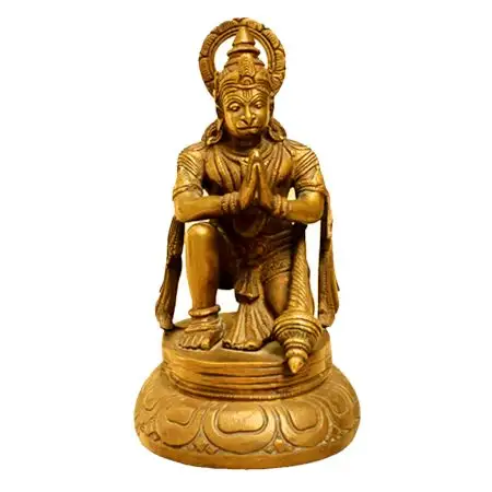 Handmade Decorative Indian Brass Golden Bronze Hanuman Sculptures Figurine Statue 8.5 x 3.9 Inches SMG-147-1
