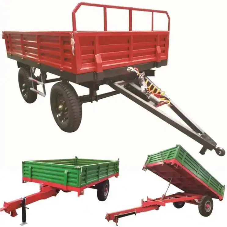 Tracteur agricole Remorque à benne basculante à 4 roues Remorque hydraulique à essieu unique