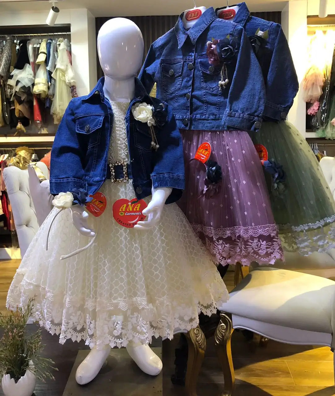 Vestido vaquero con diseño de paraguas y Diadema para niña, nueva colección de ropa de fiesta