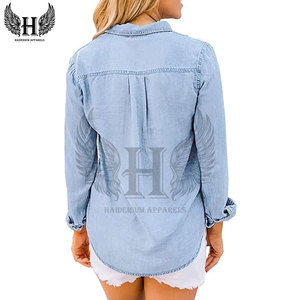 Denim Shirt Women <strong>Chambray</strong> Jean Western Shirts Long Sleeve Button Down <strong>Tops</strong> Blue Jean Shirts Women Customize
