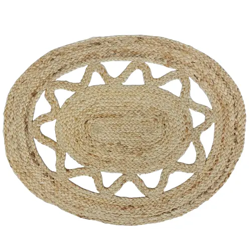 Handgefertigter ovaler Form geflochtener Jute-Reifen einfaches Design luxuriöser bestickter natürlicher Teppich Matten Reifen für Haus Hotel Büro Dekor