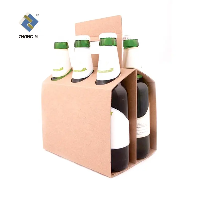 Kraft Golfkarton Opvouwbare Doos Verpakking 6 Pack Bier Carrier Verpakking Stijve Golfkarton Dozen Wijn Doos Met Handvat