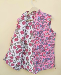 Casaco de inverno sem mangas acolchoado Handmade algodão feminino Tendência bloco Floral Vintage indiano impresso casaco reversível botão