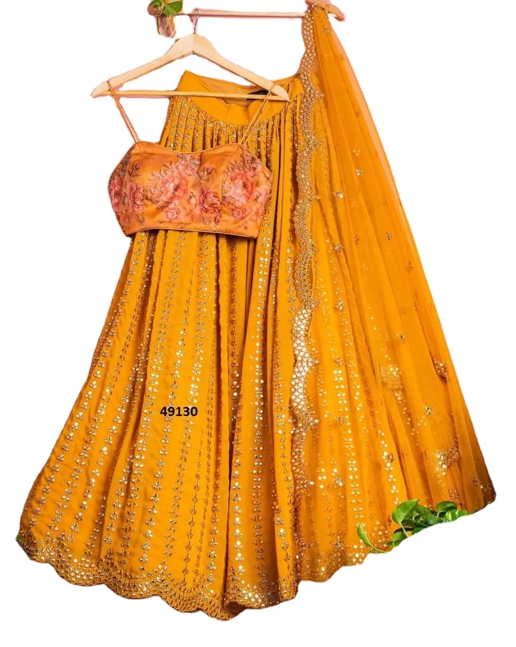 Haldi Speciale Gele Kleur Mooie Bruiloft Kleding Crêpe Zijde Met Codering Sequentie Werk Lehenga Choli Voor Bruids Bij Groothandel