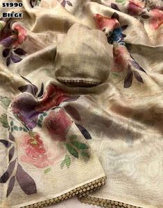 卓越品质最新设计师服装花式趋势薄纸真丝压花纱丽与花卉数码印花工作女性时尚
