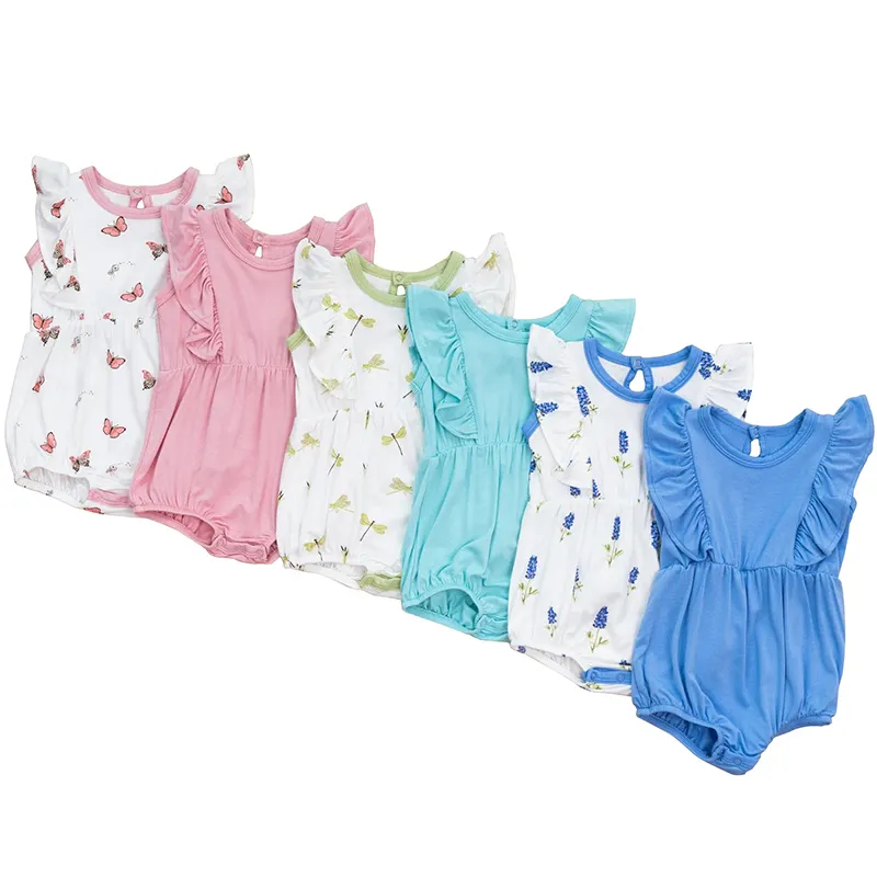 Barboteuse en bambou pour bébé fille Barboteuse durable à bulles pour tout-petits Body à volants pour bébé Combinaison grenouillère écologique pour bébé Vêtements néonatals personnalisés