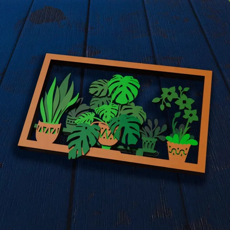 SVG peintures en bois tableaux en bois de plantes et d'arbres à la main meubles en bois pour décorer le salon.