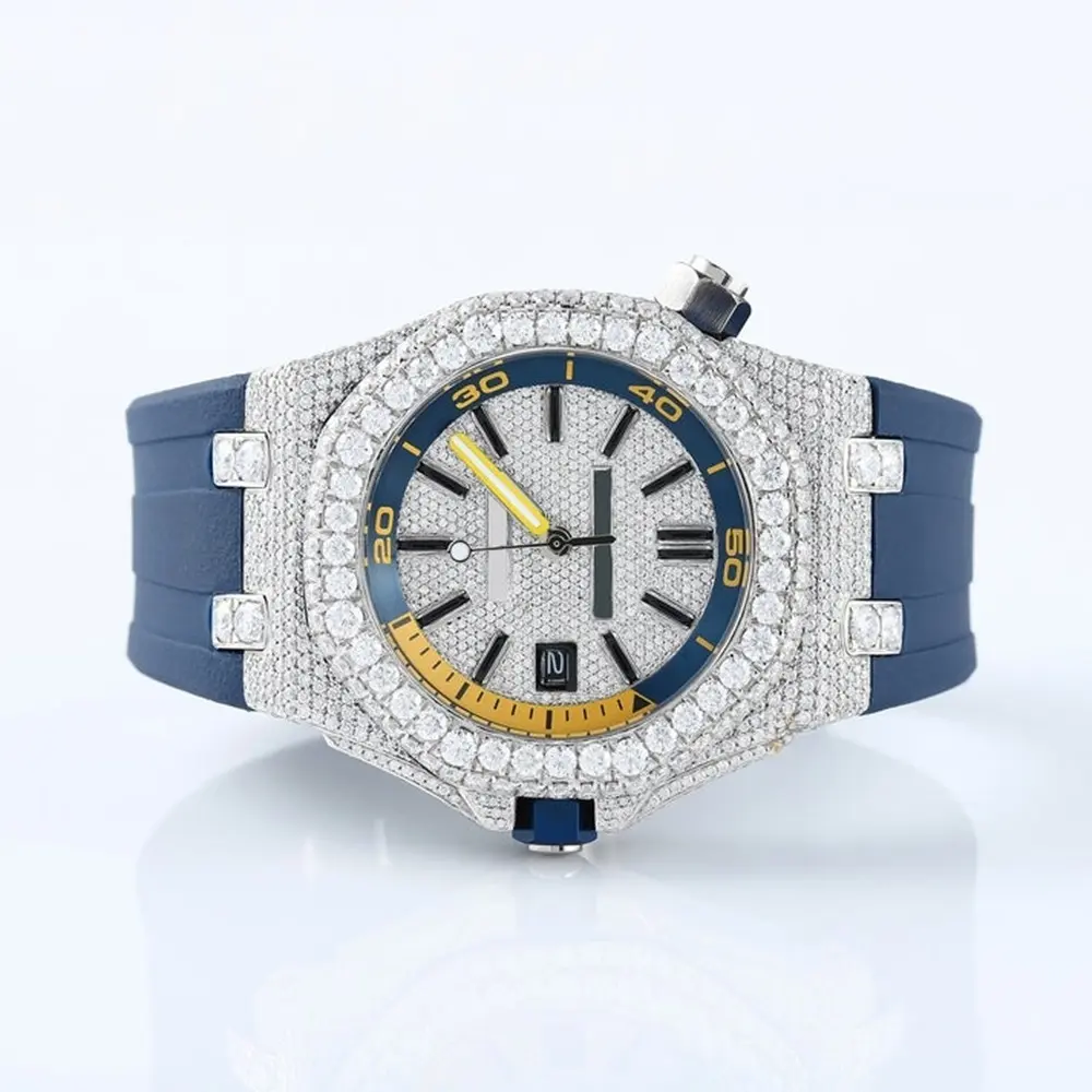 2024 haut et luxe Moissanite diamant bracelet en silicone montre Hip Hop VVS glacé personnalisé hommes montre pour hommes cadeau