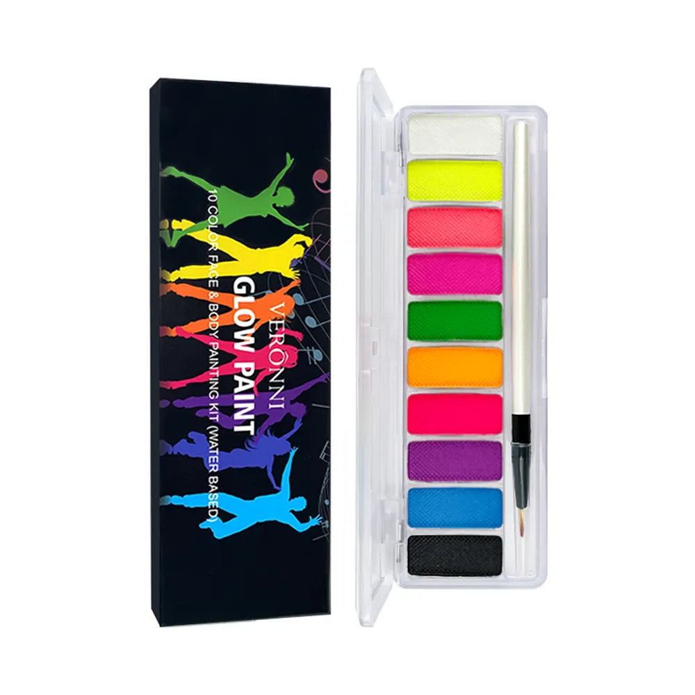 Suministros de pintura corporal, juego de 10 colores, pintura al óleo fácil de colorear que brilla en la oscuridad, cara y cuerpo, pintura uv fluorescente con pincel