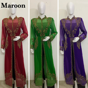 2025 son fantezi ağır ipek Kaftan/Abaya elbise güzel uzun tarzı parti giyim el nakışı kristal cam boncuk hint - Product Image 3