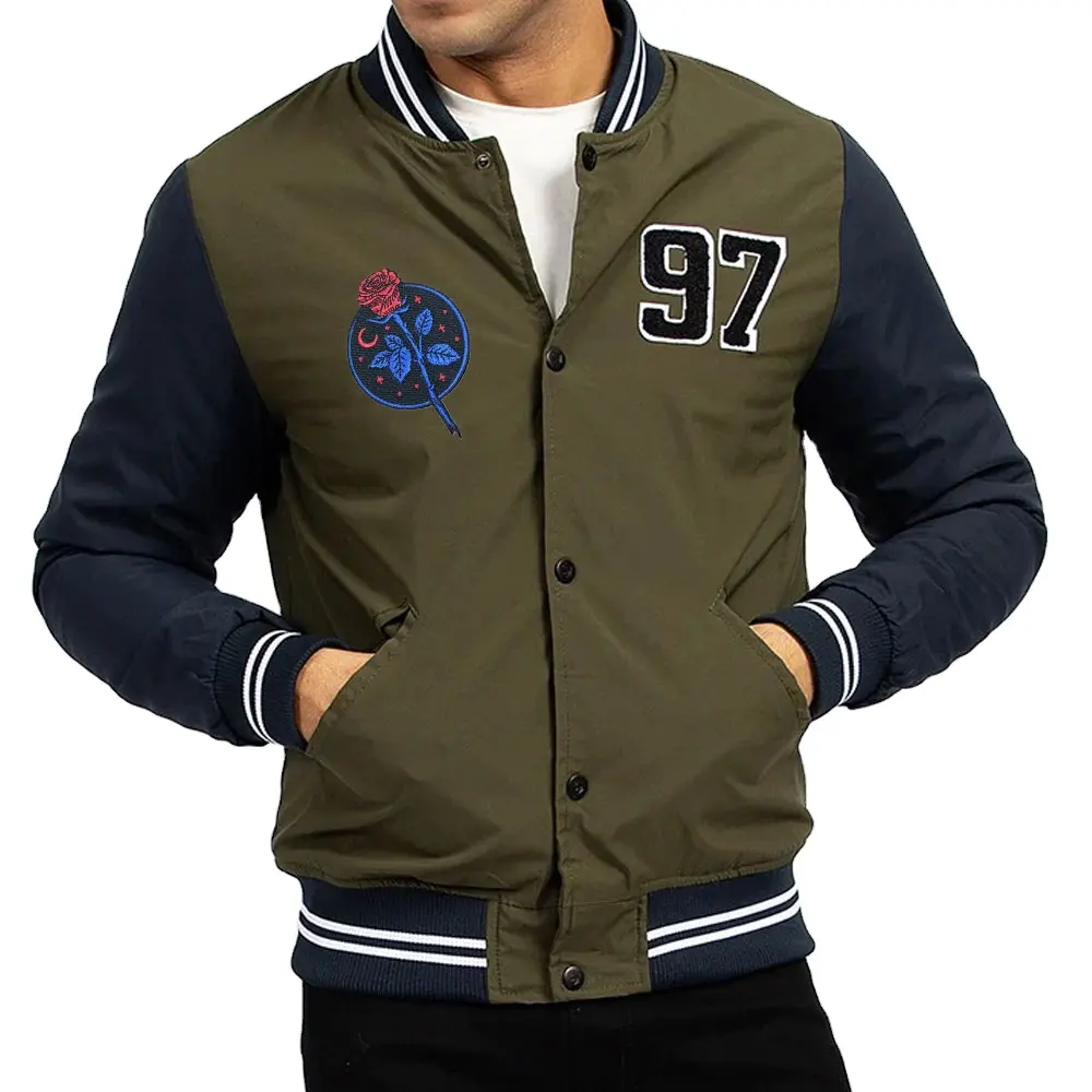 OEM personalizado bordado Letterman béisbol masculino chaquetas algodón Shell chaqueta de caza ropa de invierno hombres Collage chaqueta para niño