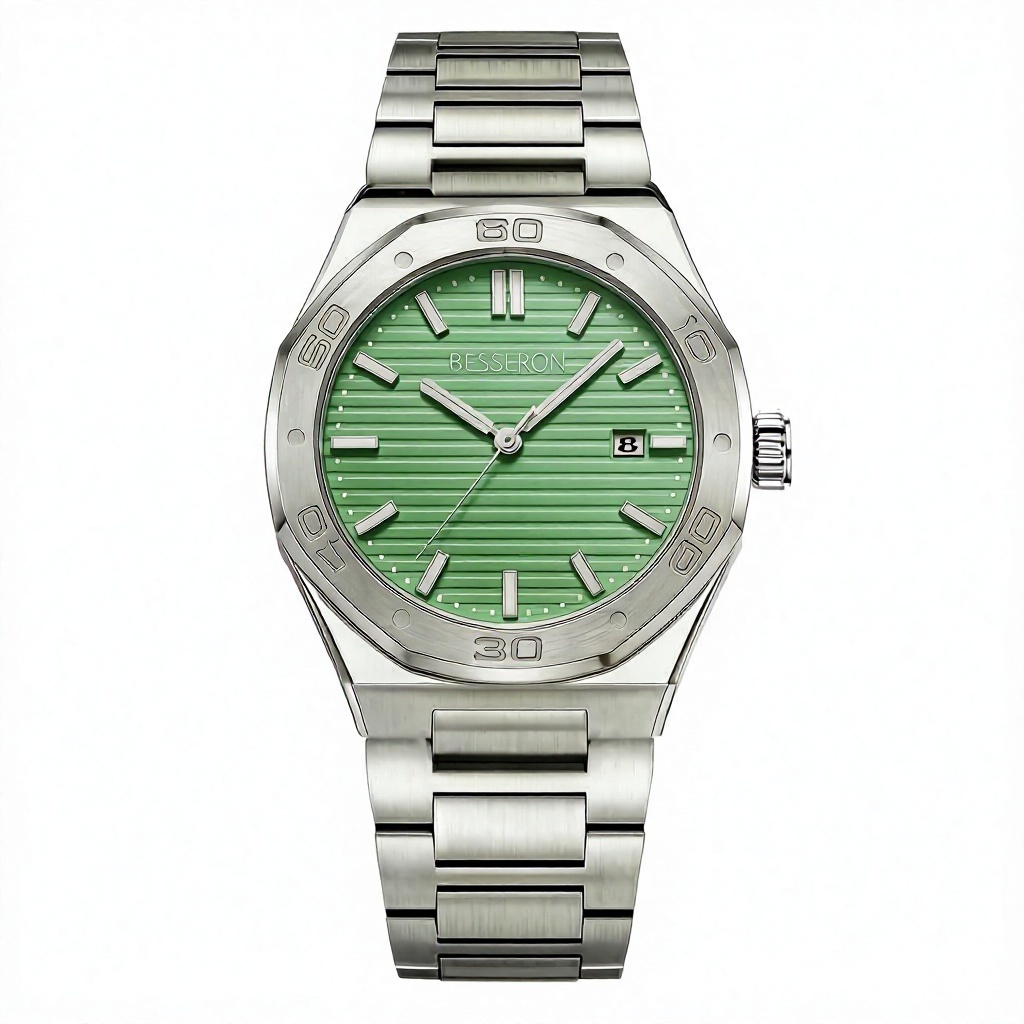 Reloj de hombre negro con caja plateada y banda de goma negra
